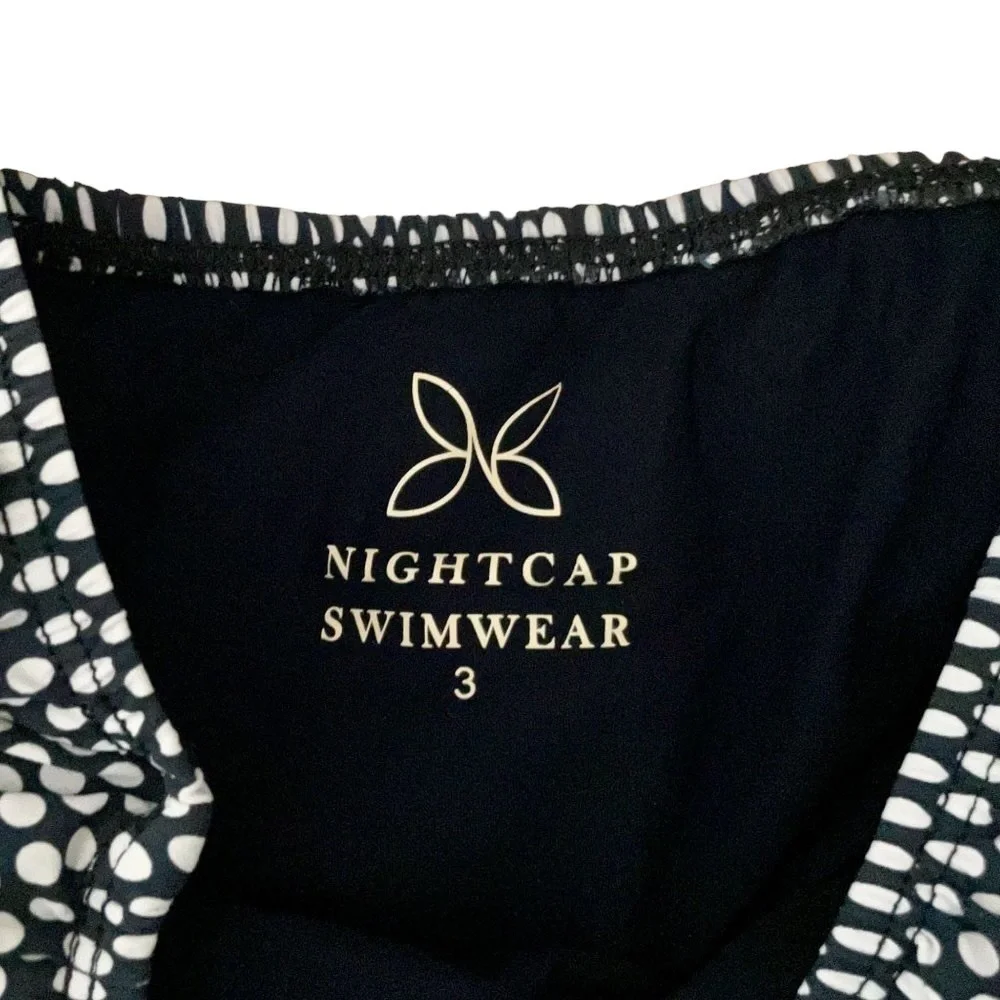 Nightcap Off Shoulder Ruffle Bikini Top Polka Dot Black White Size 3 M